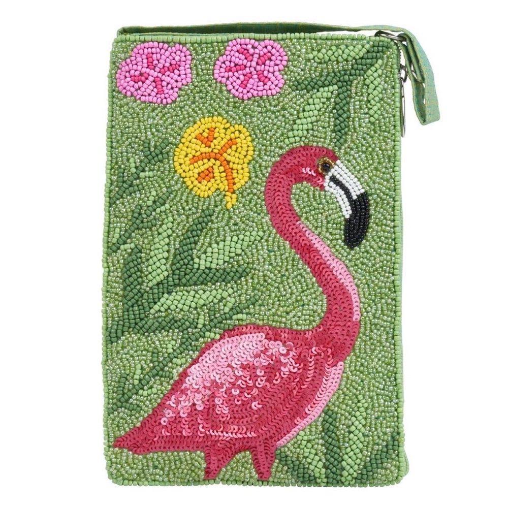 Let’s Flamingle Tropical Paradise Pink Flamingo Vibrant Green Beaded Crossbody